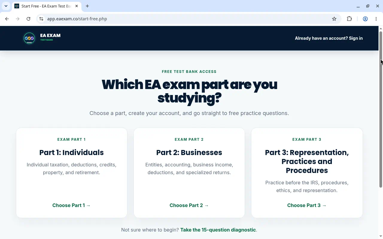 Part chooser with Choose Part 1, Choose Part 2, and Choose Part 3.