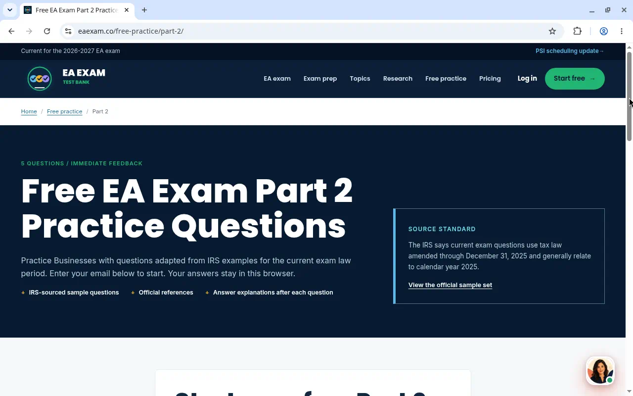 Free Part 2 practice entry page with an email field to start.